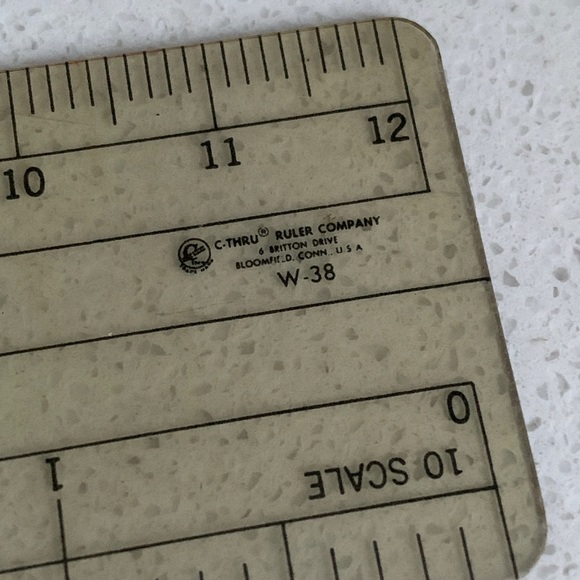 Vintage W-38 Decimal 10ths Ruler By C-Thru Ruler Company Bloomfield, Connecticut - Picture 2 of 2